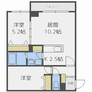 ハピネスN23(2LDK/4階)の間取り写真