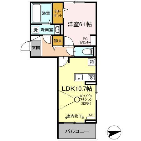 D-ROOMグランヴィア行事(1LDK/2階)の間取り写真