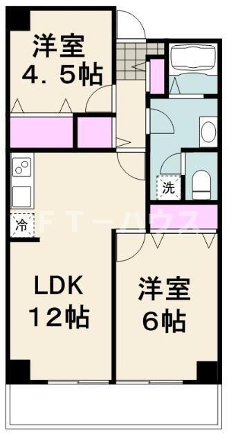 トップアイランドコーポ(2LDK/5階)の間取り写真