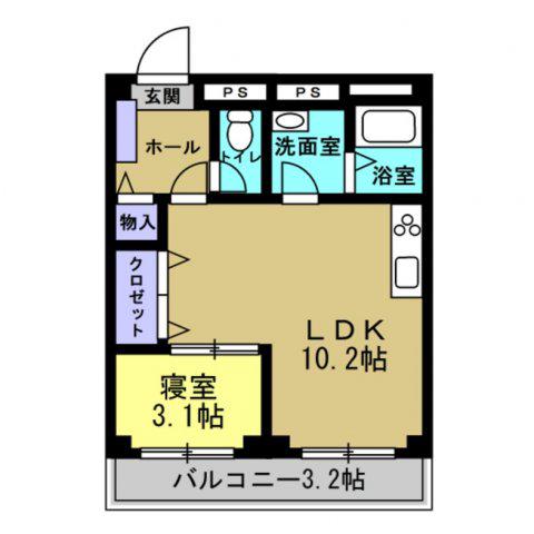 コーポ山方(1LDK/1階)の間取り写真