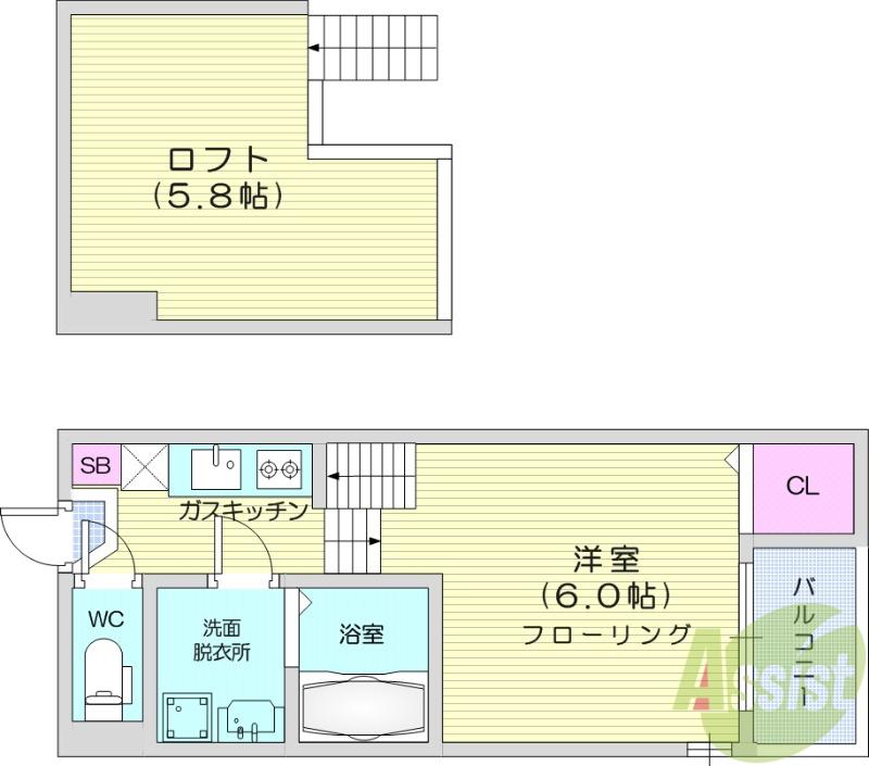 CEDRE 薬師堂(1K/1階)の間取り写真