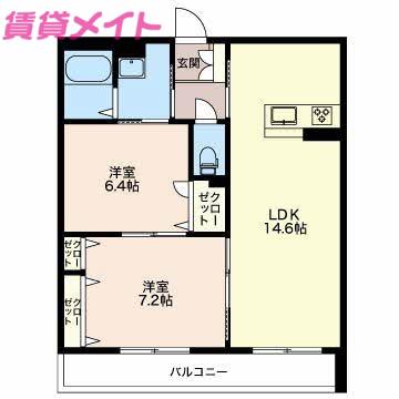 ETERNITY V(2LDK/3階)の間取り写真