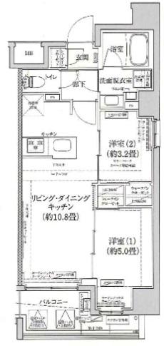 プロスタイルウェルス浅草アイル(2LDK/6階)の間取り写真
