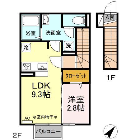 ヴィラージュ松屋(1LDK/2階)の間取り写真