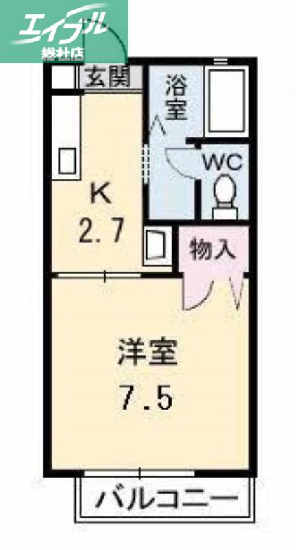 ディアス下小川(1K/2階)の間取り写真
