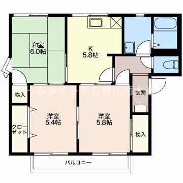 グリーンロード大堀D(3K/2階)の間取り写真