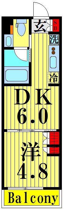 プラウドフラット亀戸(1DK/2階)の間取り写真