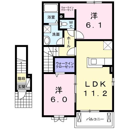 ピアチェーレ2(2LDK/2階)の間取り写真