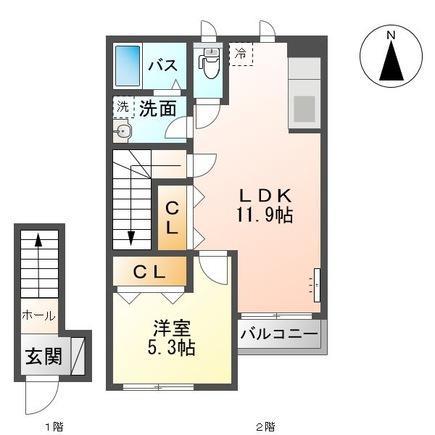 ペイジブルフルール(1LDK/2階)の間取り写真