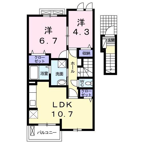 ベルメゾン離宮(2LDK/2階)の間取り写真
