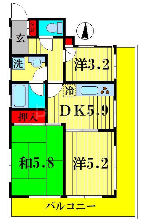 ユーコート住吉(3DK/4階)の間取り写真