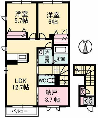 パーク・ボヌールC棟(2SLDK/2階)の間取り写真