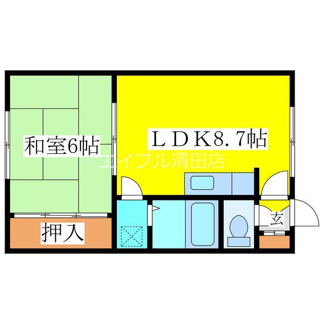 大曲ハイツたかはし(1LDK/2階)の間取り写真