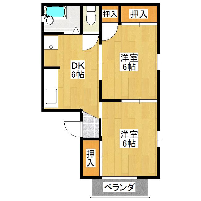 ツインハイツ宝(2DK/1階)の間取り写真