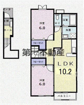 ヴィラ・ポポラーレII(2LDK/2階)の間取り写真