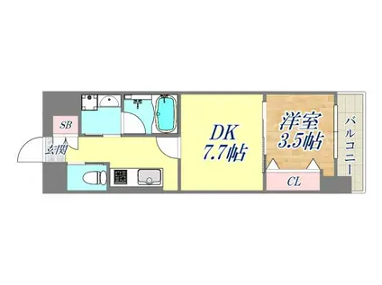 西宮北口プライマリーワンガーデンテラス(1DK/4階)の間取り写真