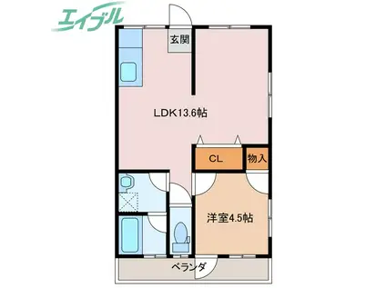 ハイツ青山(1LDK/2階)の間取り写真