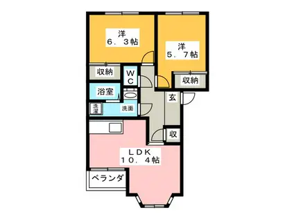 CREA雅(2LDK/2階)の間取り写真