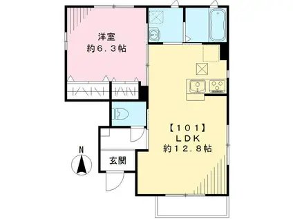 ジャルディーノA(1LDK/1階)の間取り写真