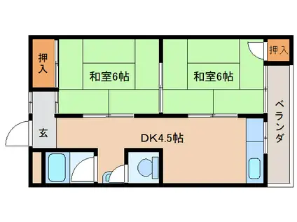 宝ハイツ(2DK/1階)の間取り写真