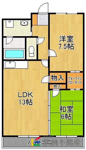 グランドゥールパティオ(2LDK/8階)の間取り写真