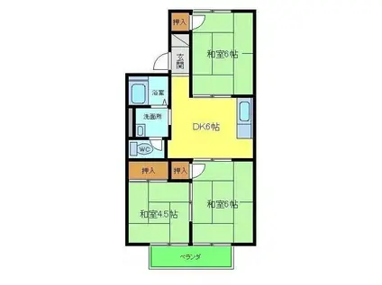 ハイツ向陽(3DK/1階)の間取り写真