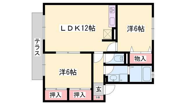 サニーハイツ田寺B(2LDK/1階)の間取り写真