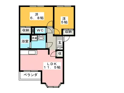 アシューレA(2LDK/2階)の間取り写真