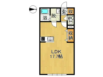 ピュアハウス(ワンルーム/1階)の間取り写真