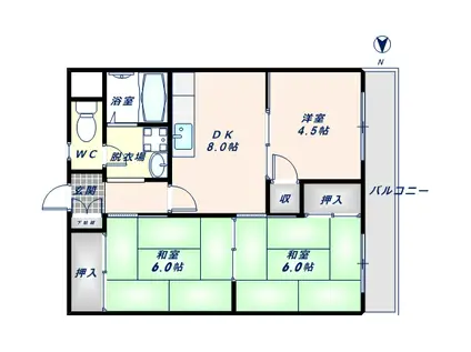 カーサセリオ(3DK/4階)の間取り写真