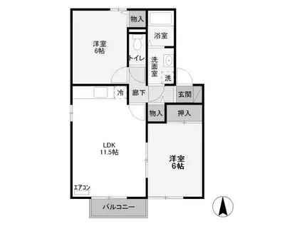 サンライズヒルC(2LDK/1階)の間取り写真