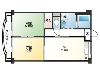 ハイツハピィバリーI北棟(2DK/3階)の間取り写真