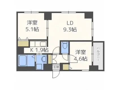 ミピアーチェ環状通(2LDK/3階)の間取り写真