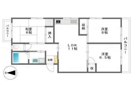 クオーレ撫川A棟(3LDK/1階)の間取り写真