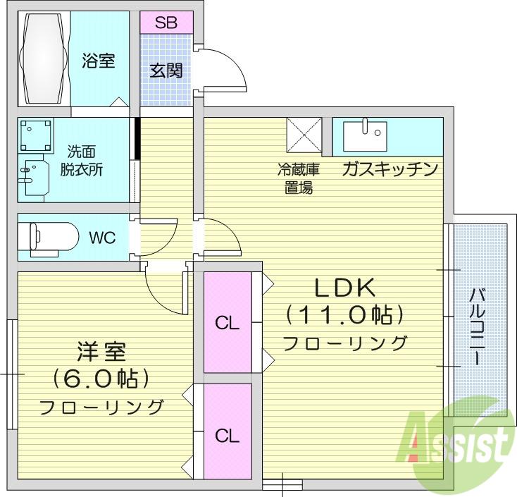 ロイヤルビレッジYS Ⅵ(1LDK/1階)の間取り写真