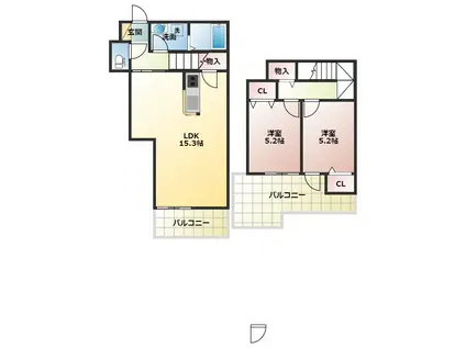 グルーブメゾン歌敷山(2LDK/2階)の間取り写真