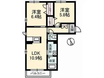 シャーメゾンヴィアソーレ(2LDK/2階)の間取り写真