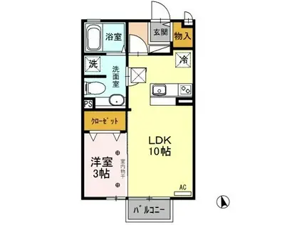グランソシエB棟(1LDK/1階)の間取り写真