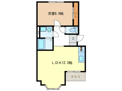 クローバーA・B(1LDK/1階)の間取り写真