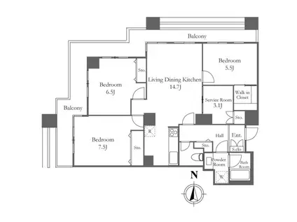 リバーシティ21 イーストタワーズ 10棟(3SLDK/28階)の間取り写真