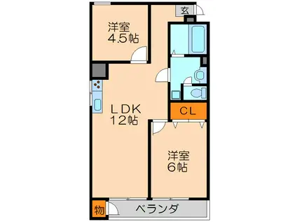 コーポラス都II(2LDK/5階)の間取り写真