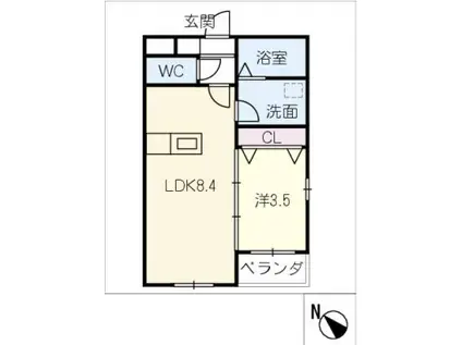 ワンズテラス長久手(1LDK/1階)の間取り写真