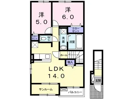グロリア(2LDK/2階)の間取り写真