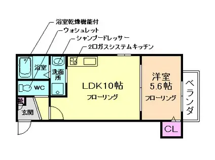 メルクマール石橋(1LDK/2階)の間取り写真