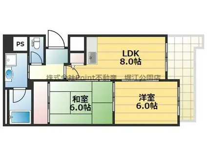 グランメゾンサンパティオ汐見橋(2LDK/2階)の間取り写真
