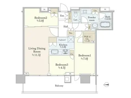 晴海フラッグ パークビレッジ T棟(3LDK/32階)の間取り写真
