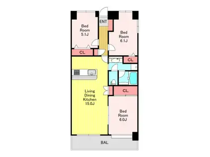 川口南町ローヤルコーポ(3LDK/7階)の間取り写真