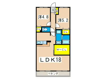 洋光台山の手マンション(2LDK/1階)の間取り写真