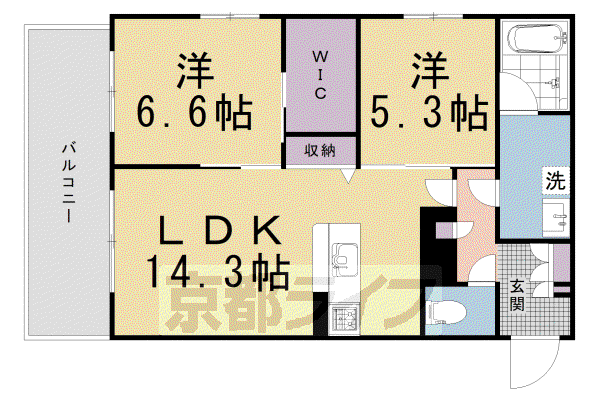 HABITER御所西(2LDK/2階)の間取り写真