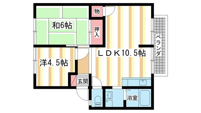 アルファ生駒(2LDK/1階)の間取り写真